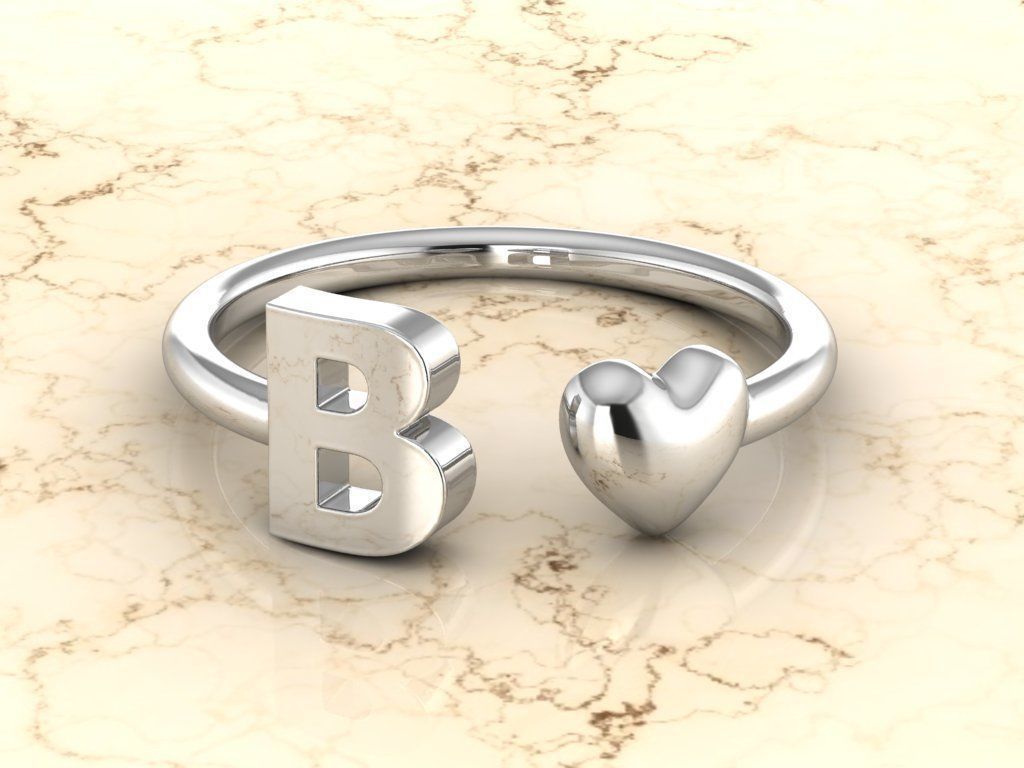 Alphabet Jewelry with Heart Ring B 3D print model_6