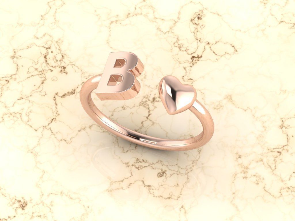 Alphabet Jewelry with Heart Ring B 3D print model_4
