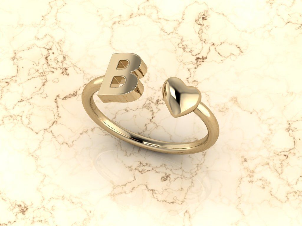 Alphabet Jewelry with Heart Ring B 3D print model_11