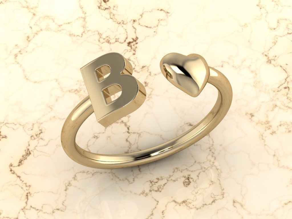 Alphabet Jewelry with Heart Ring B 3D print model_10