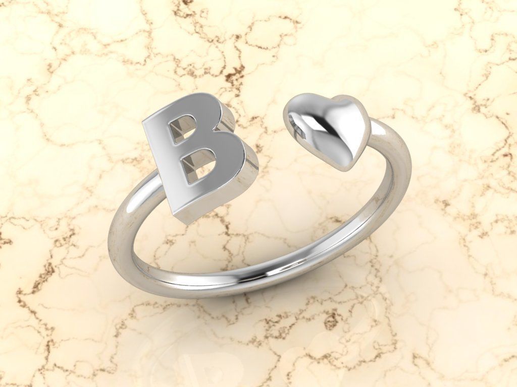 Alphabet Jewelry with Heart Ring B 3D print model_7