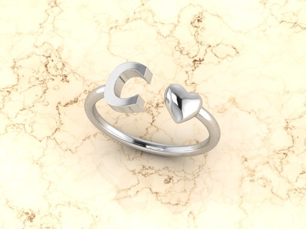 Alphabet Jewelry with Heart Ring  C 3D print model_8