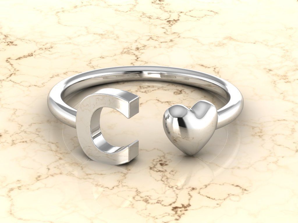 Alphabet Jewelry with Heart Ring  C 3D print model_6