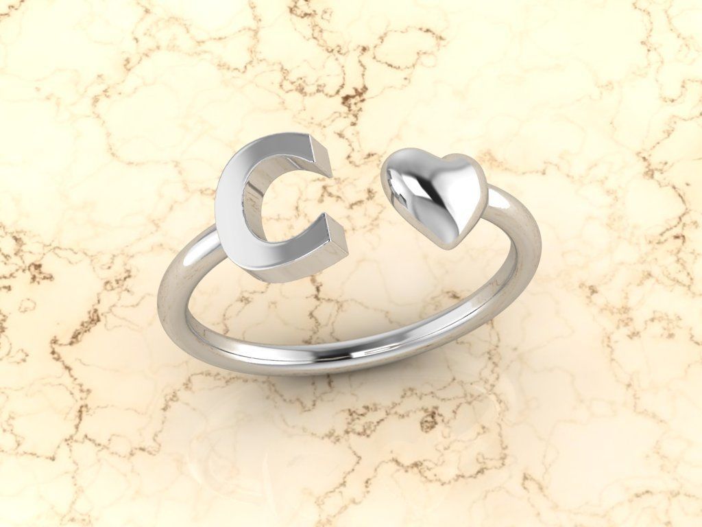 Alphabet Jewelry with Heart Ring  C 3D print model_7