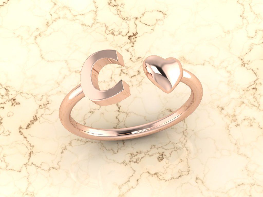 Alphabet Jewelry with Heart Ring  C 3D print model_3