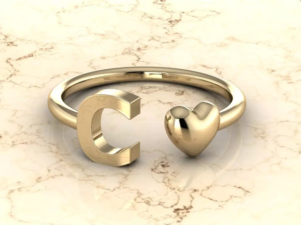 Alphabet Jewelry with Heart Ring  C 3D print model_0