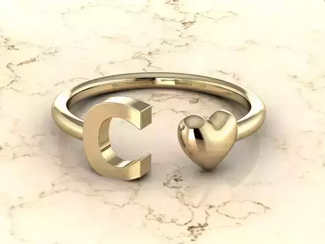 Alphabet Jewelry with Heart Ring  C 3D print model