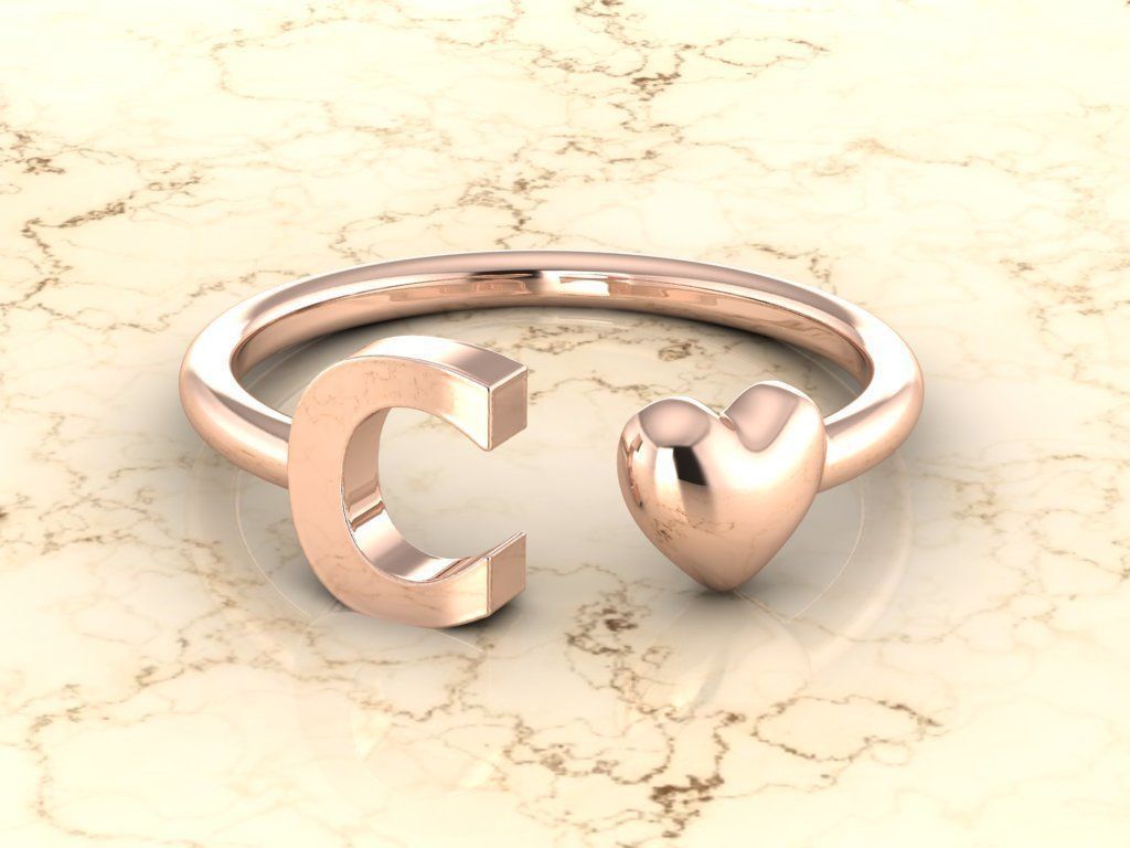 Alphabet Jewelry with Heart Ring  C 3D print model_2