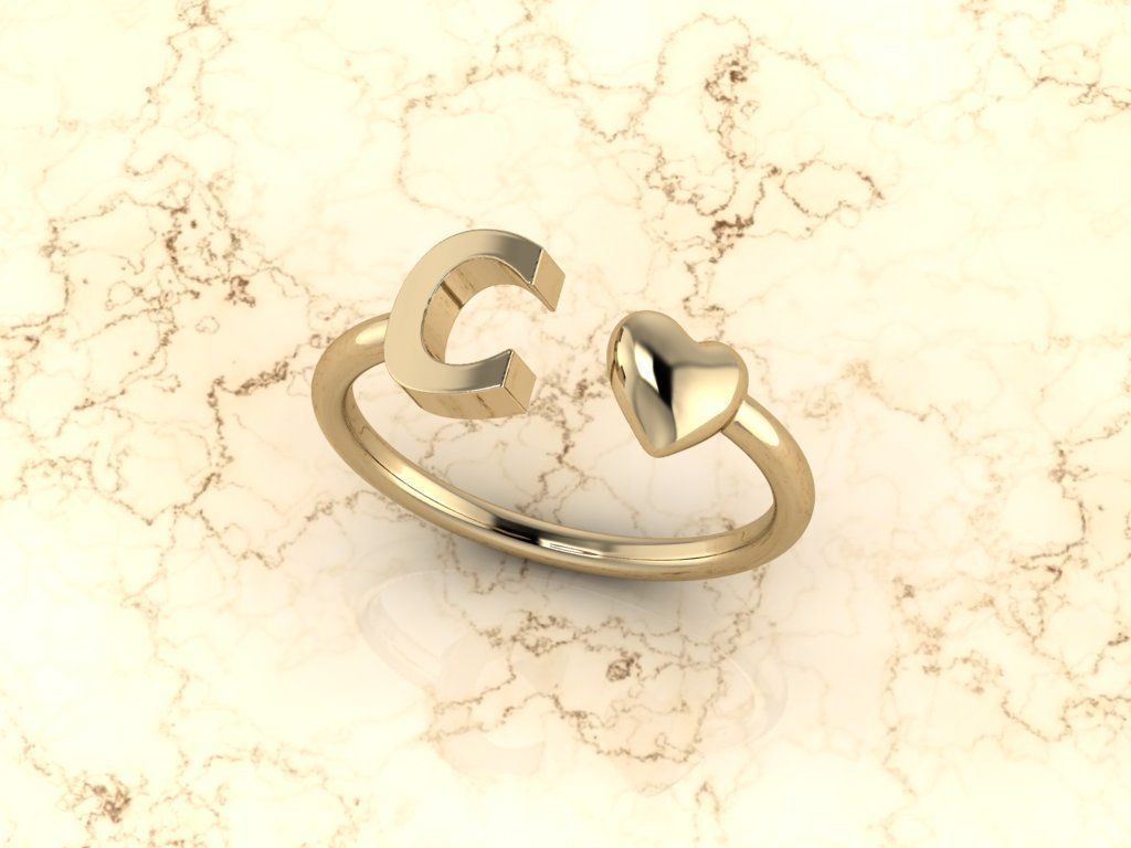 Alphabet Jewelry with Heart Ring  C 3D print model_11