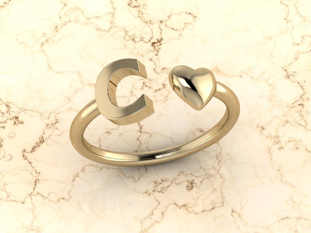 Alphabet Jewelry with Heart Ring  C 3D print model_10