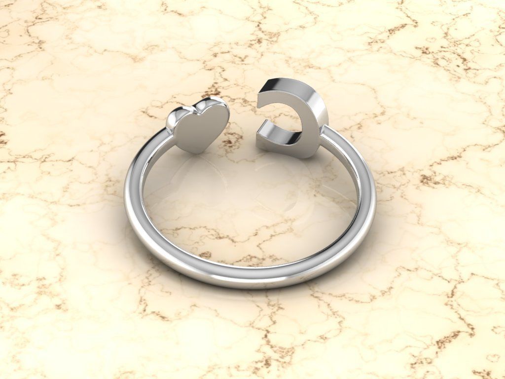 Alphabet Jewelry with Heart Ring  C 3D print model_9