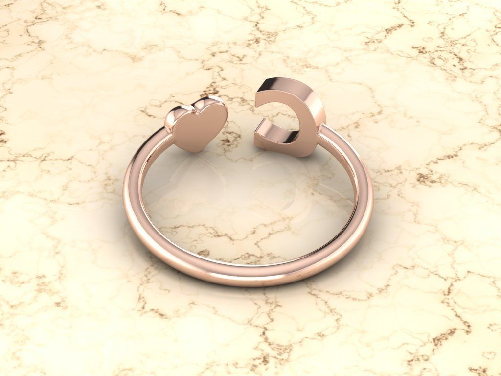 Alphabet Jewelry with Heart Ring  C 3D print model_5