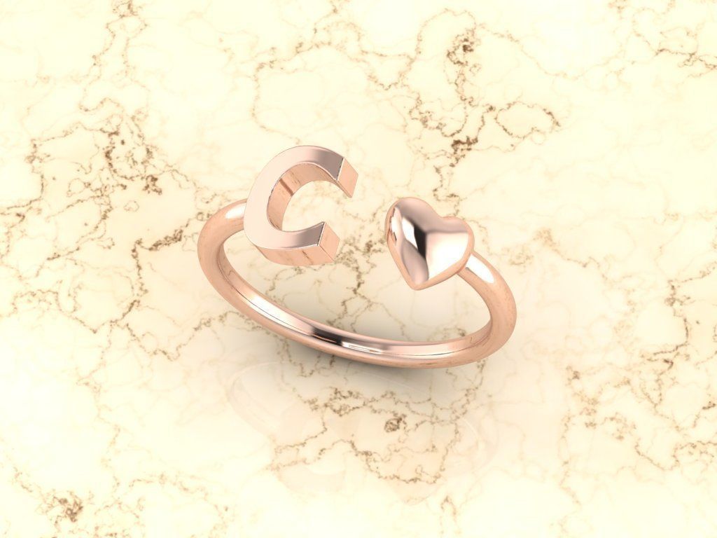 Alphabet Jewelry with Heart Ring  C 3D print model_4