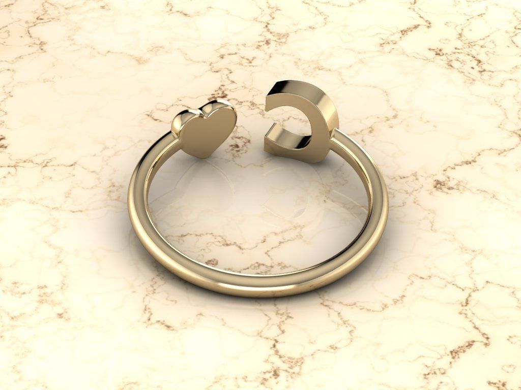 Alphabet Jewelry with Heart Ring  C 3D print model_12