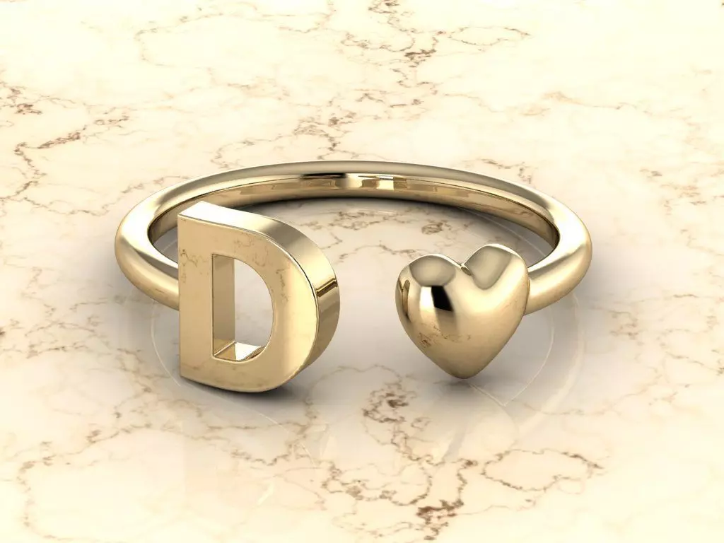 Alphabet Jewelry with Heart Ring  D 3D print model_0