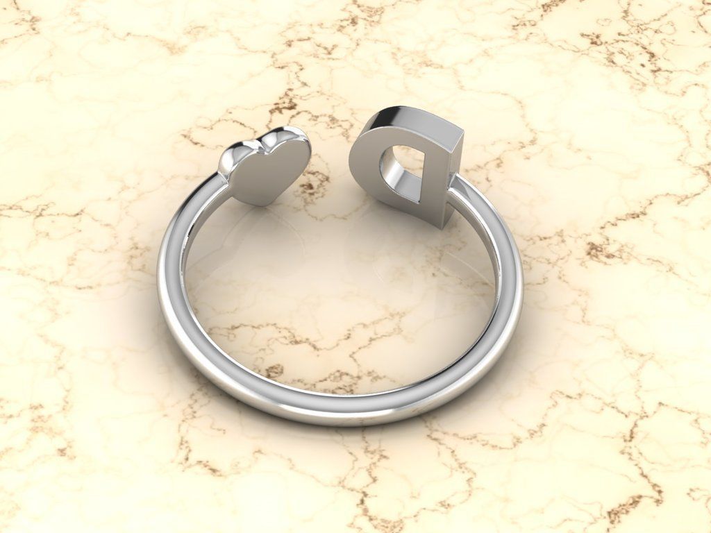 Alphabet Jewelry with Heart Ring  D 3D print model_9