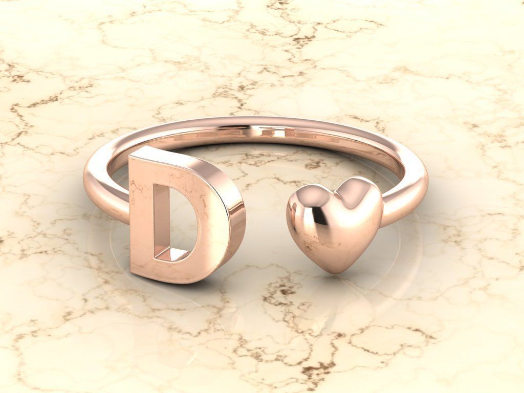 Alphabet Jewelry with Heart Ring  D 3D print model_2