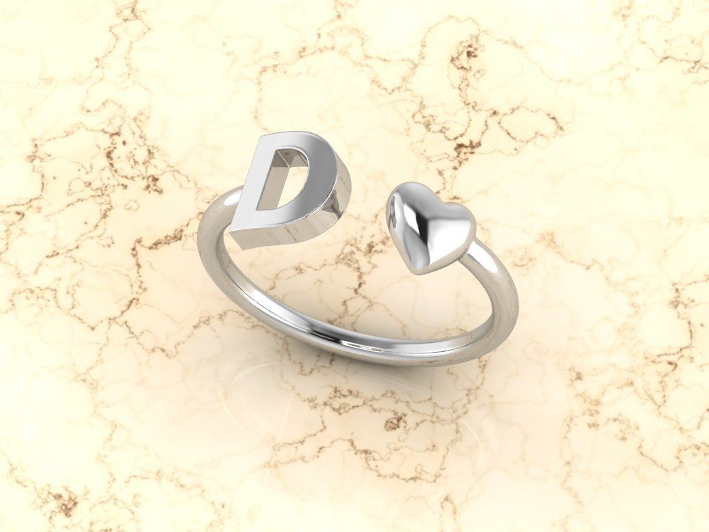 Alphabet Jewelry with Heart Ring  D 3D print model_8