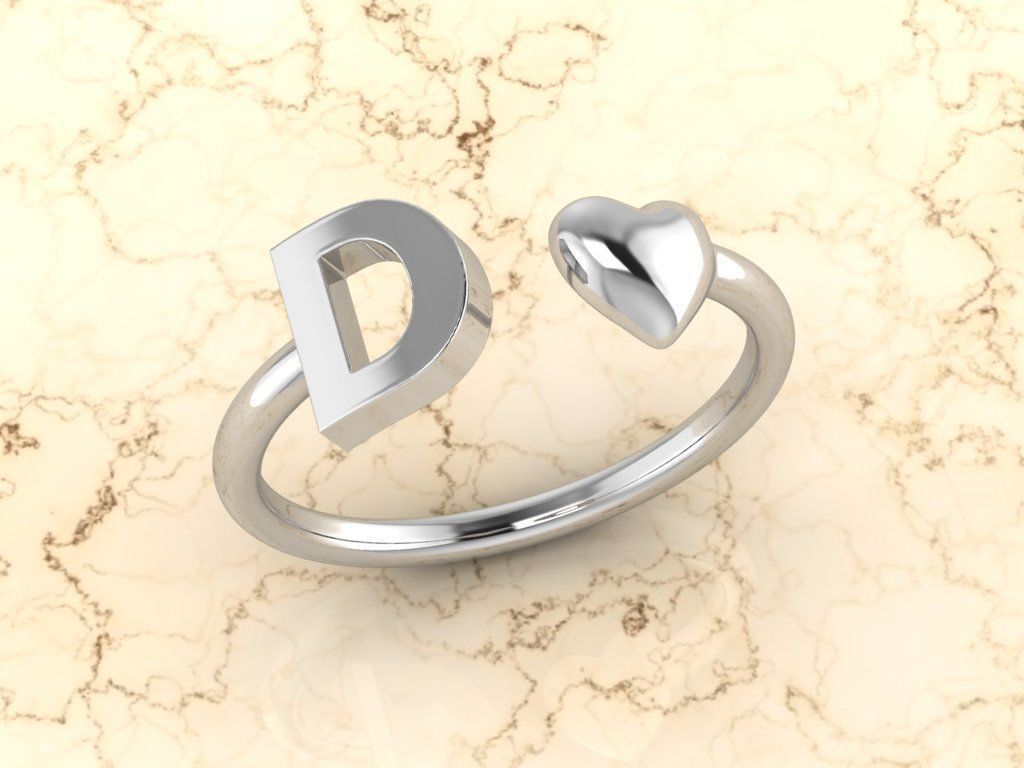 Alphabet Jewelry with Heart Ring  D 3D print model_7