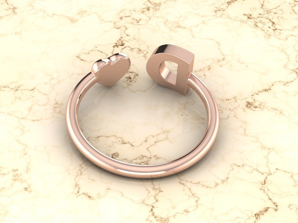 Alphabet Jewelry with Heart Ring  D 3D print model_5