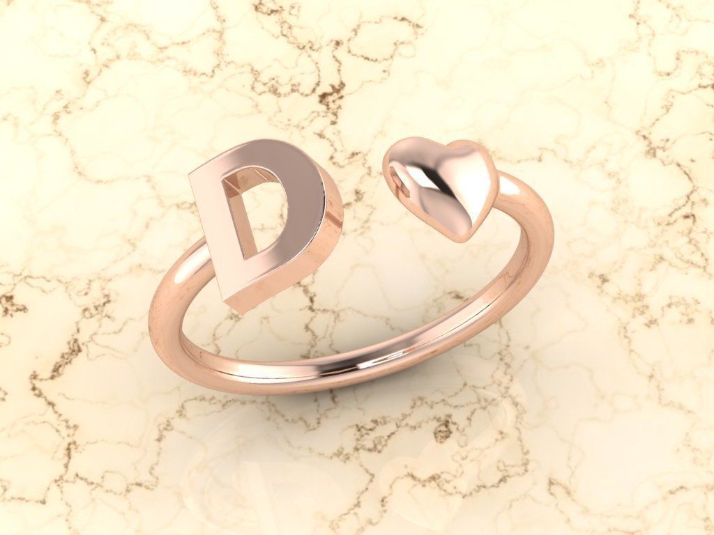 Alphabet Jewelry with Heart Ring  D 3D print model_3