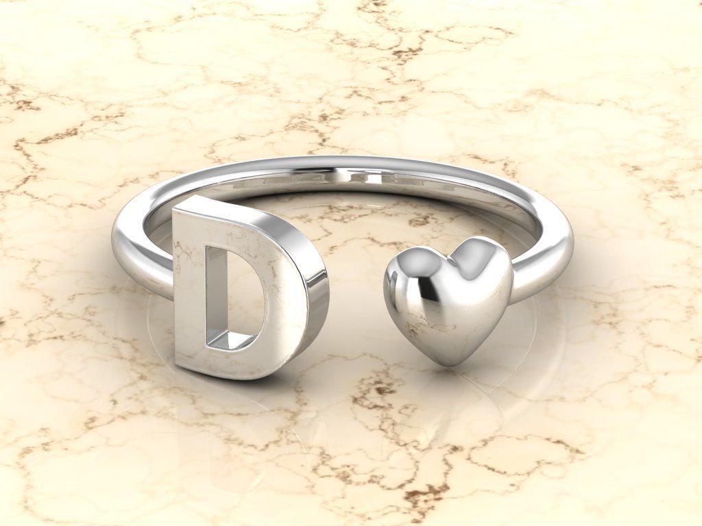 Alphabet Jewelry with Heart Ring  D 3D print model_6