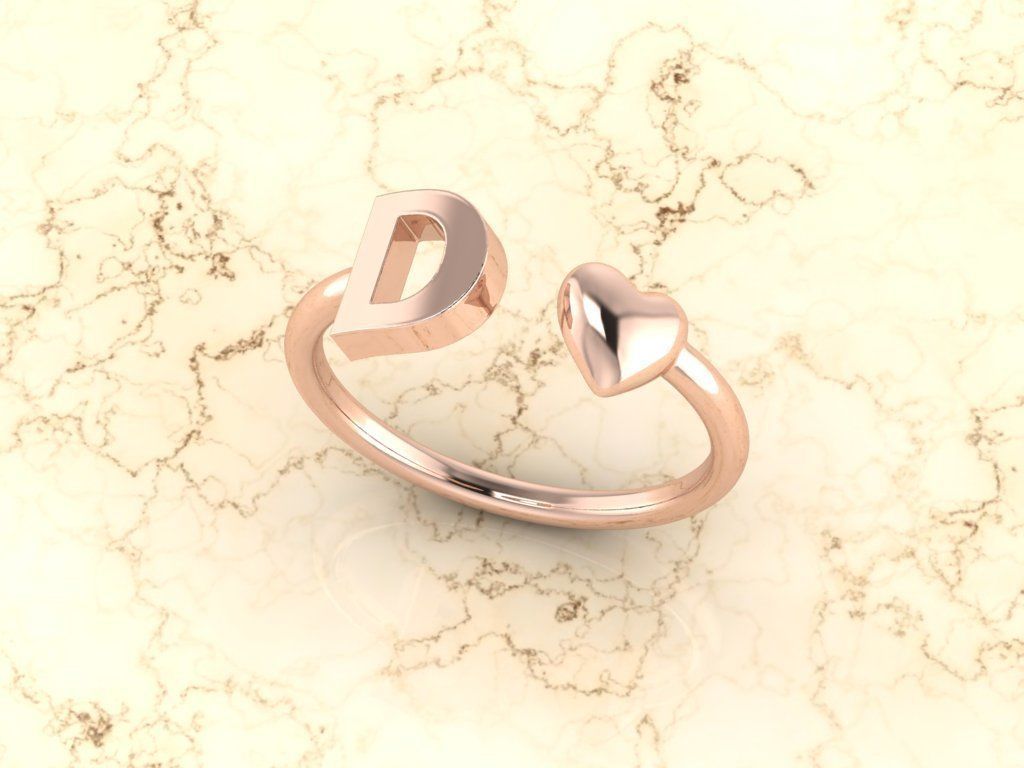 Alphabet Jewelry with Heart Ring  D 3D print model_4