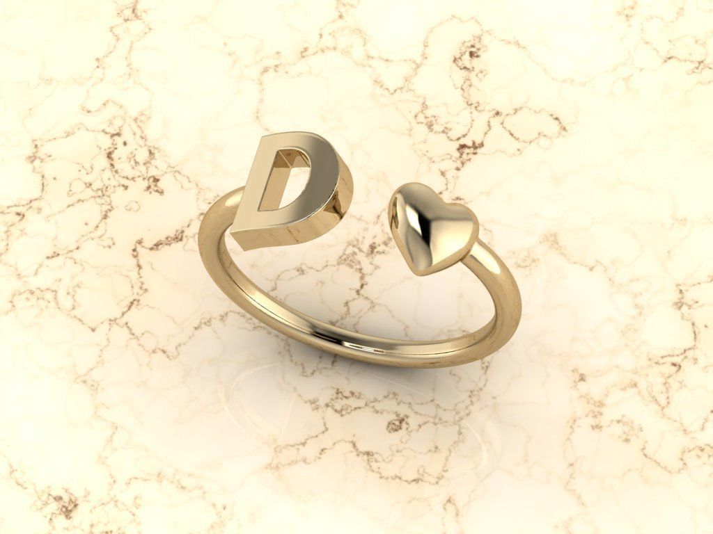 Alphabet Jewelry with Heart Ring  D 3D print model_11