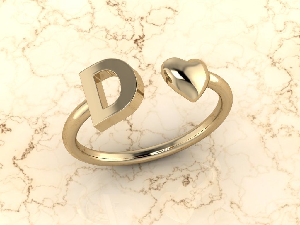 Alphabet Jewelry with Heart Ring  D 3D print model_10