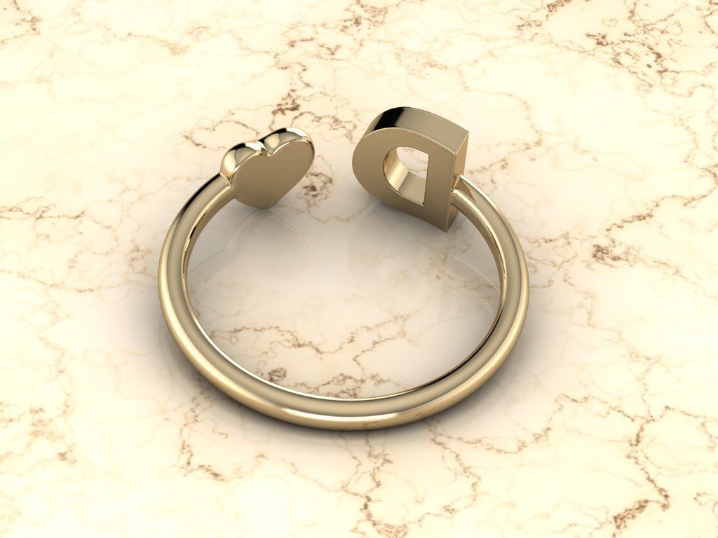 Alphabet Jewelry with Heart Ring  D 3D print model_12