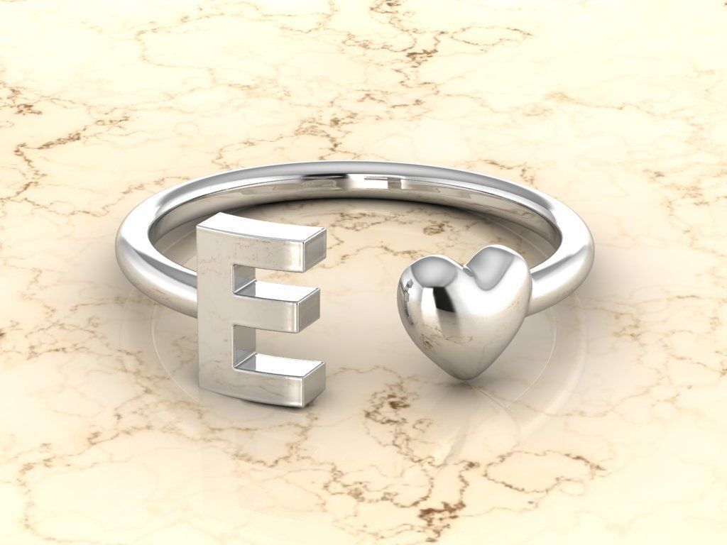 Alphabet Jewelry with Heart Ring E 3D print model_6