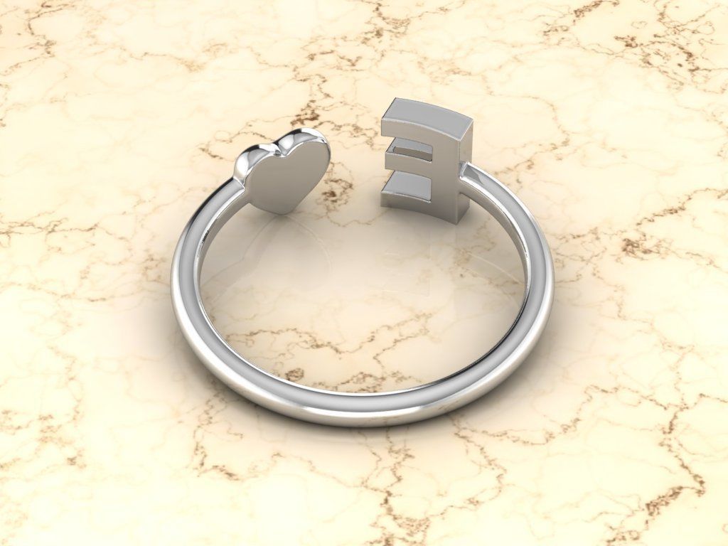 Alphabet Jewelry with Heart Ring E 3D print model_9