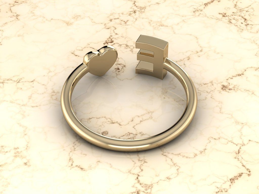 Alphabet Jewelry with Heart Ring E 3D print model_12