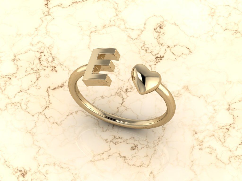 Alphabet Jewelry with Heart Ring E 3D print model_11