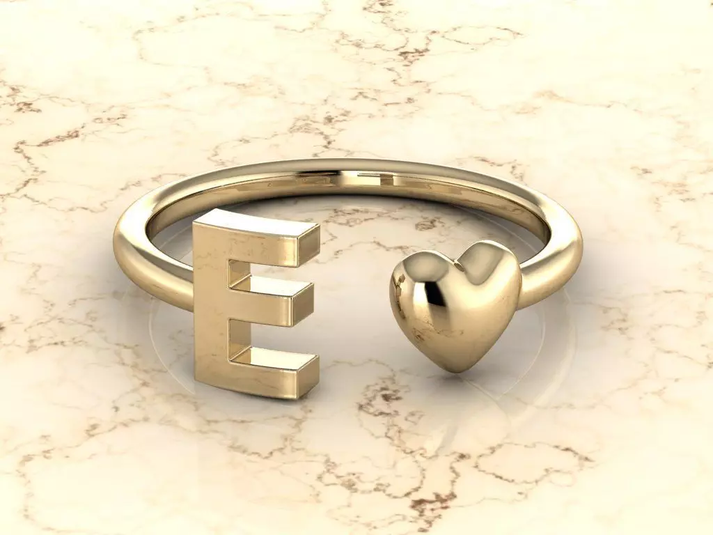 Alphabet Jewelry with Heart Ring E 3D print model_0