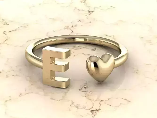 Alphabet Jewelry with Heart Ring E 3D print model
