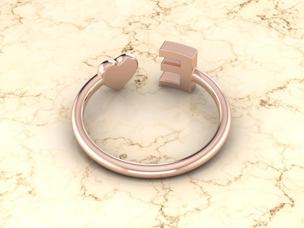 Alphabet Jewelry with Heart Ring E 3D print model_5