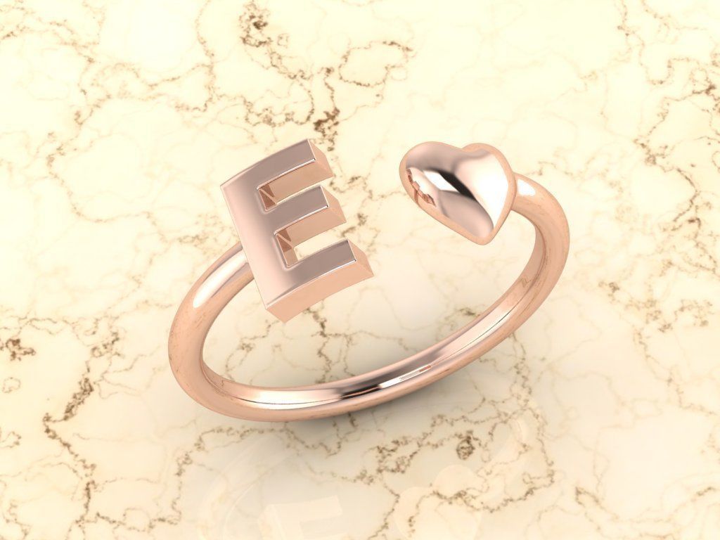 Alphabet Jewelry with Heart Ring E 3D print model_3