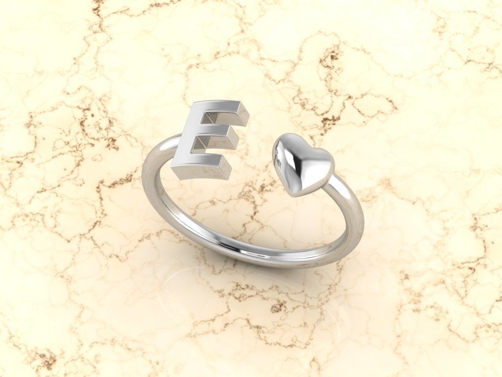 Alphabet Jewelry with Heart Ring E 3D print model_8
