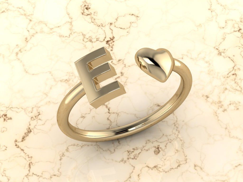 Alphabet Jewelry with Heart Ring E 3D print model_10