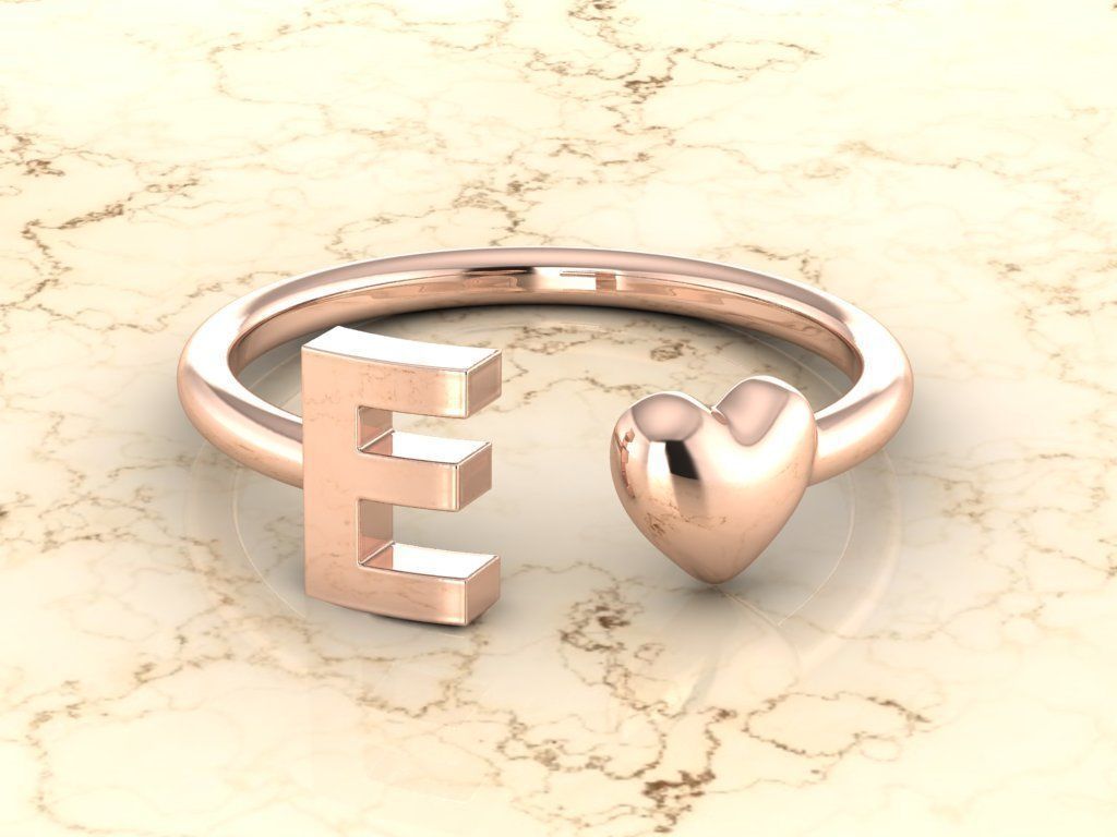 Alphabet Jewelry with Heart Ring E 3D print model_2