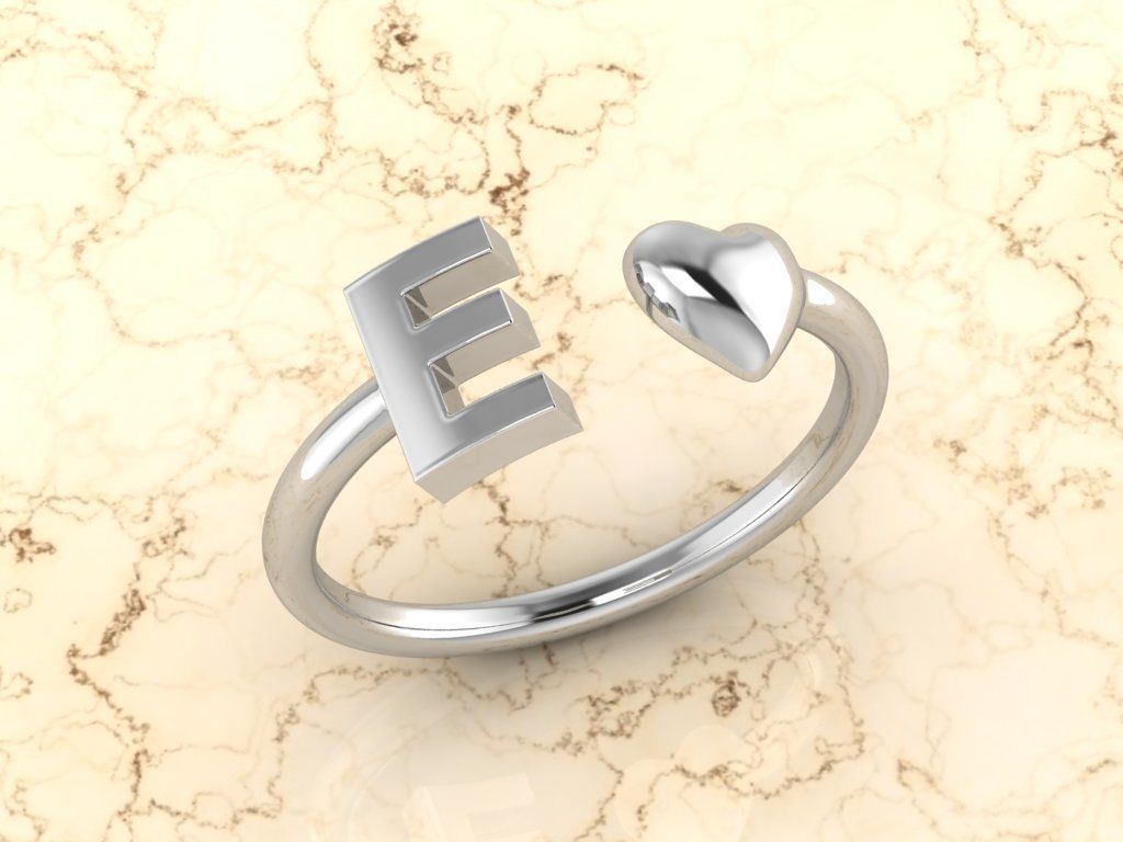 Alphabet Jewelry with Heart Ring E 3D print model_7