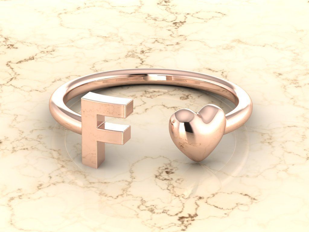 Alphabet Jewelry with Heart Ring  F 3D print model_2