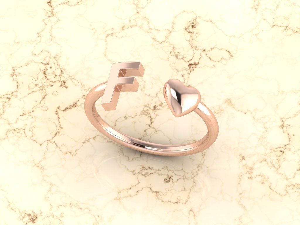 Alphabet Jewelry with Heart Ring  F 3D print model_4