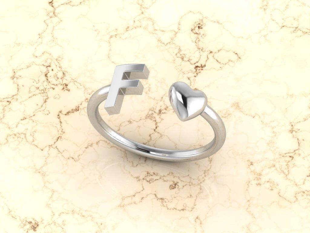 Alphabet Jewelry with Heart Ring  F 3D print model_8