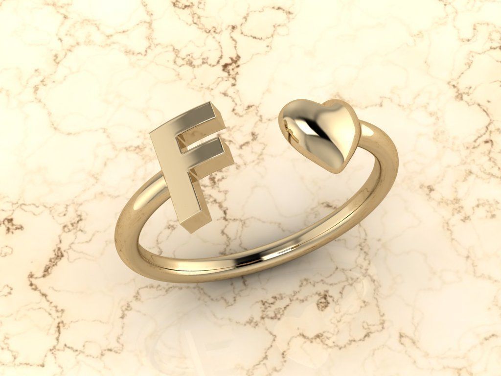 Alphabet Jewelry with Heart Ring  F 3D print model_10