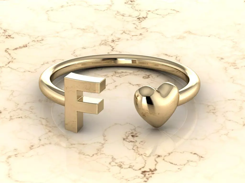 Alphabet Jewelry with Heart Ring  F 3D print model_0