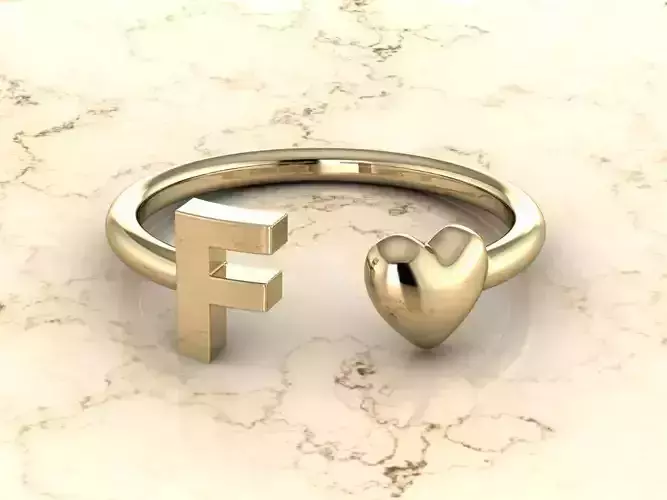 Alphabet Jewelry with Heart Ring  F 3D print model