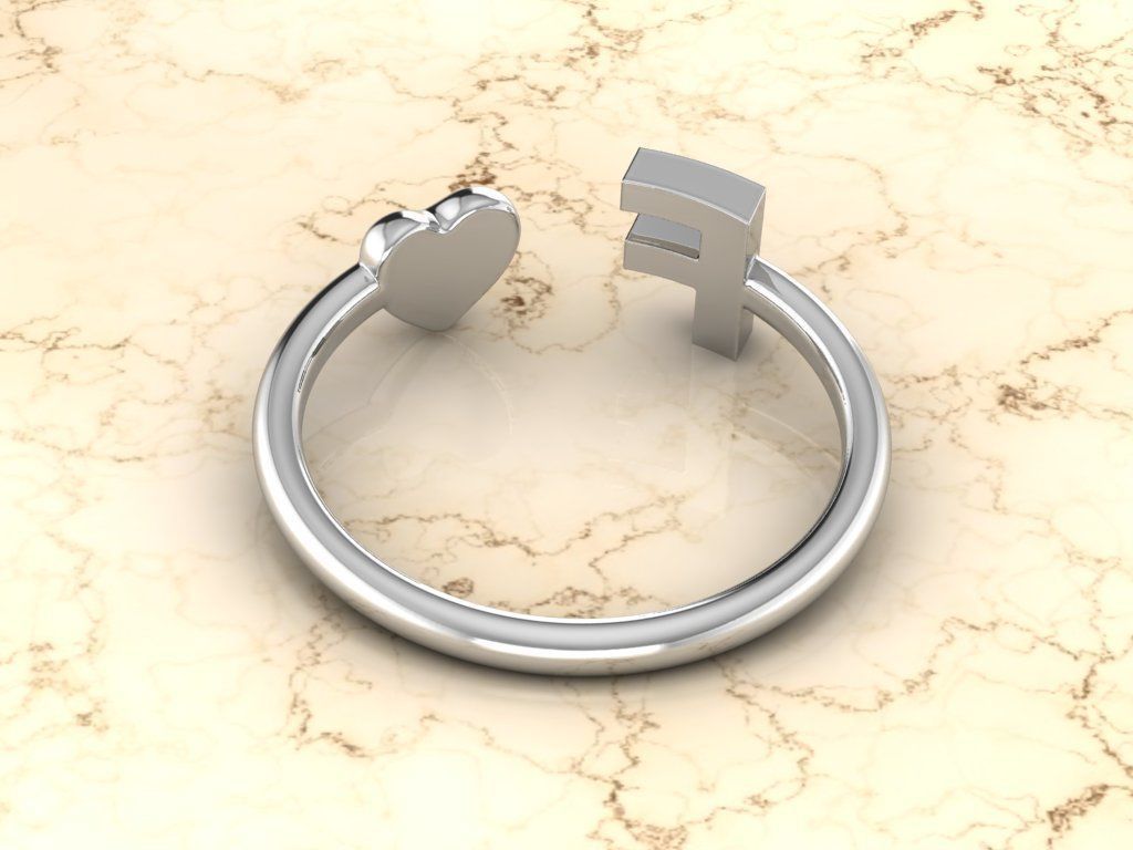 Alphabet Jewelry with Heart Ring  F 3D print model_9