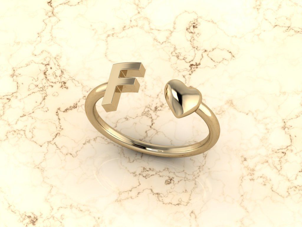 Alphabet Jewelry with Heart Ring  F 3D print model_11